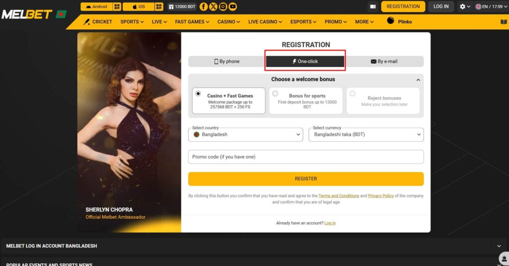 Melbet Registration by one-click
